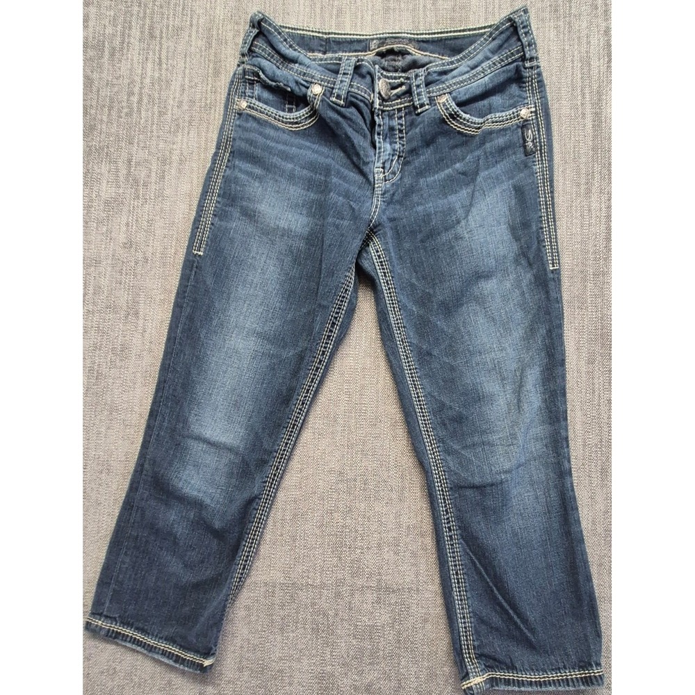 Silver Jeans Suki Surplus Capri Women's W27 Blue Denim Thick Stitch Flap Pocket